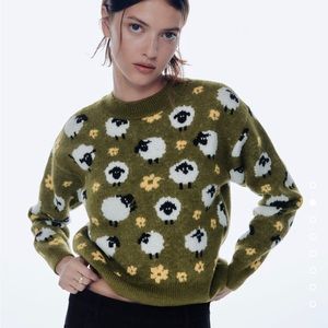 Zara Animal Jacquard Knit Sweater, available in M